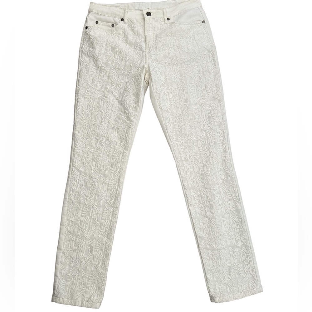 Soft surroundings size 12 white tone on tone damask design Jean style 28244